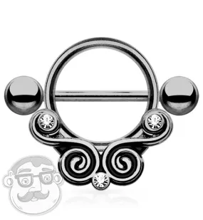 14G Grey Brass Twirl Filigree Barbell Nipple Ring Shield