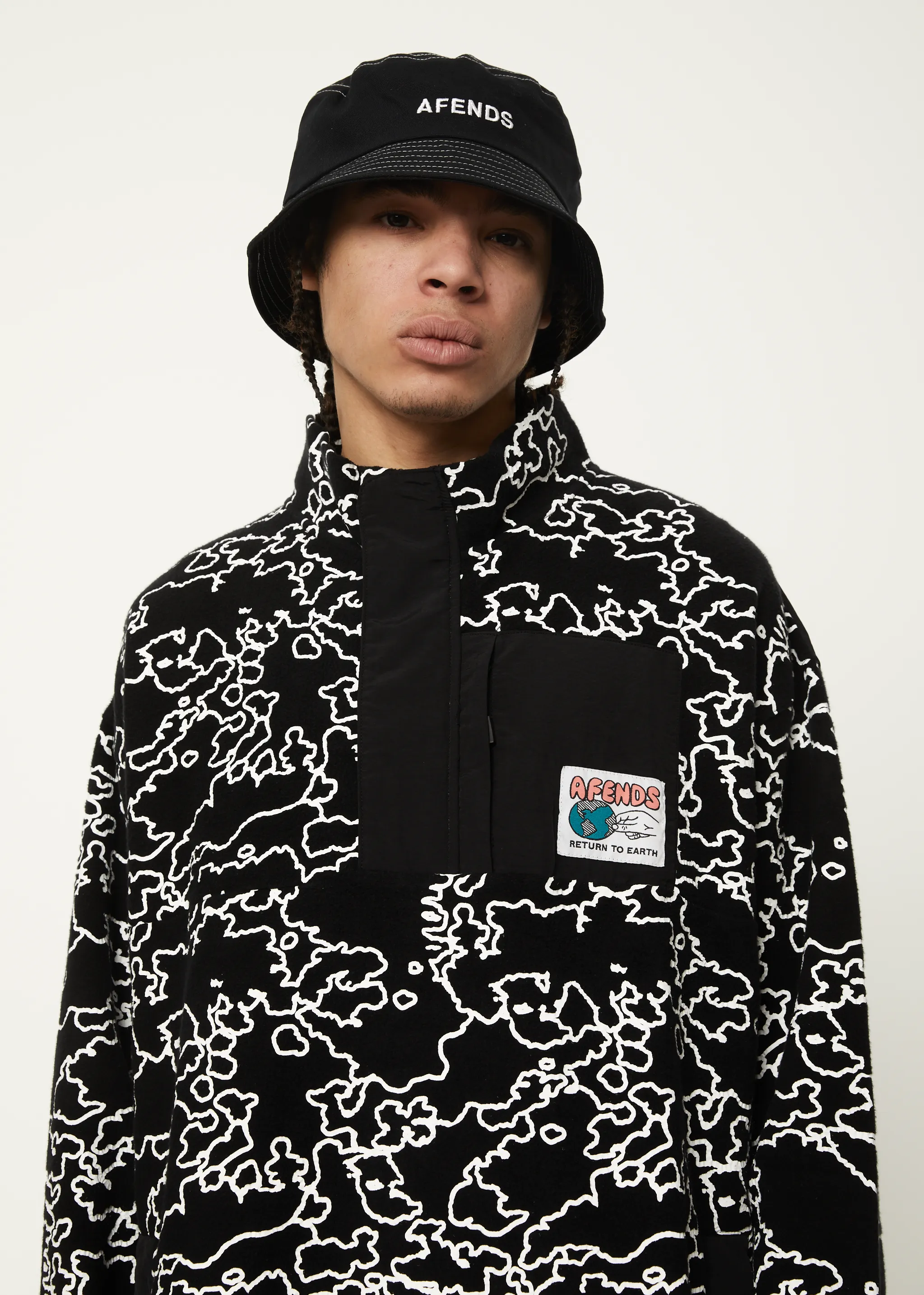 AFENDS Mens Script - Fleece Pullover - Black Camo