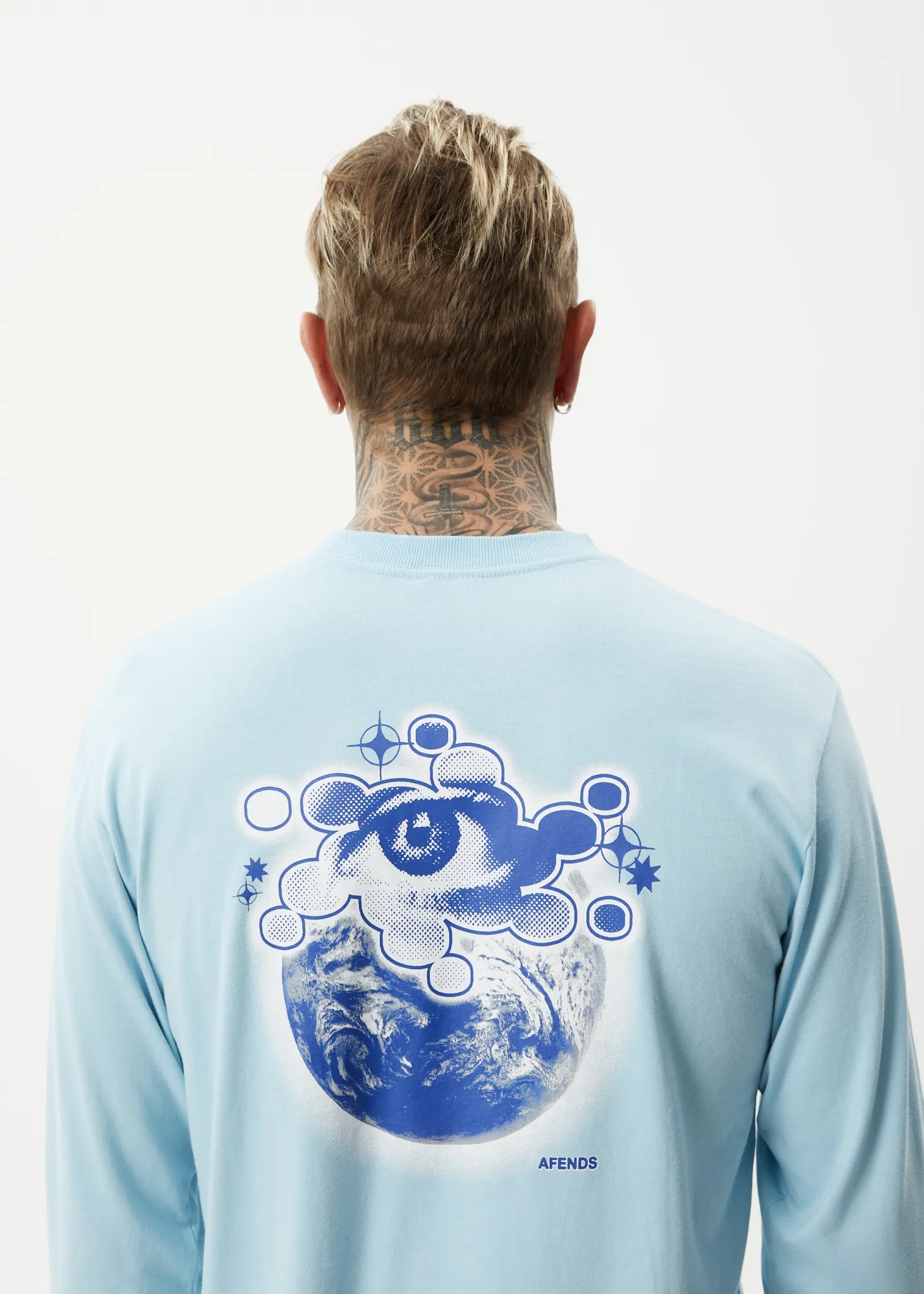 AFENDS Mens Spiral - Long Sleeve Graphic T-Shirt - Sky Blue