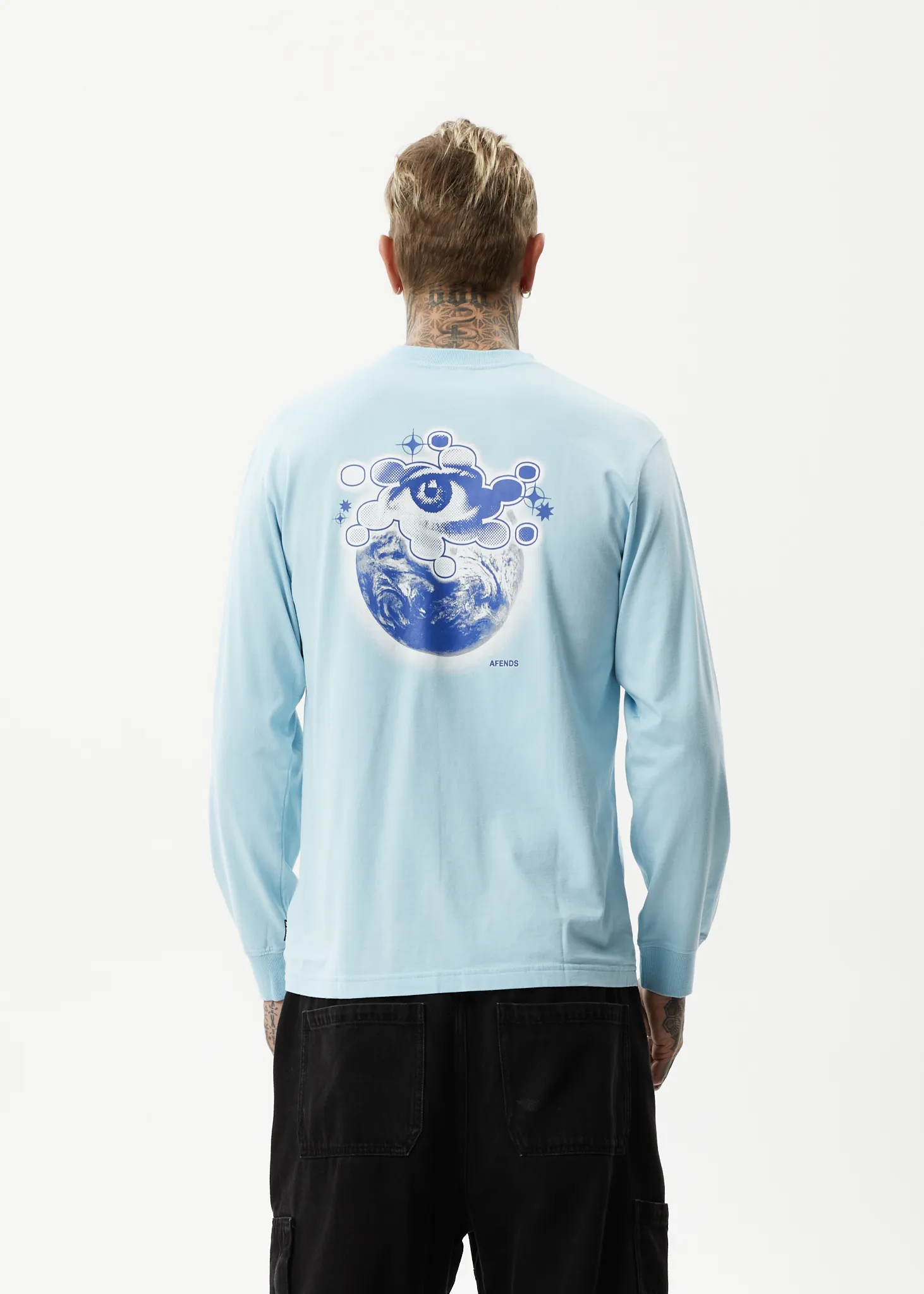 AFENDS Mens Spiral - Long Sleeve Graphic T-Shirt - Sky Blue