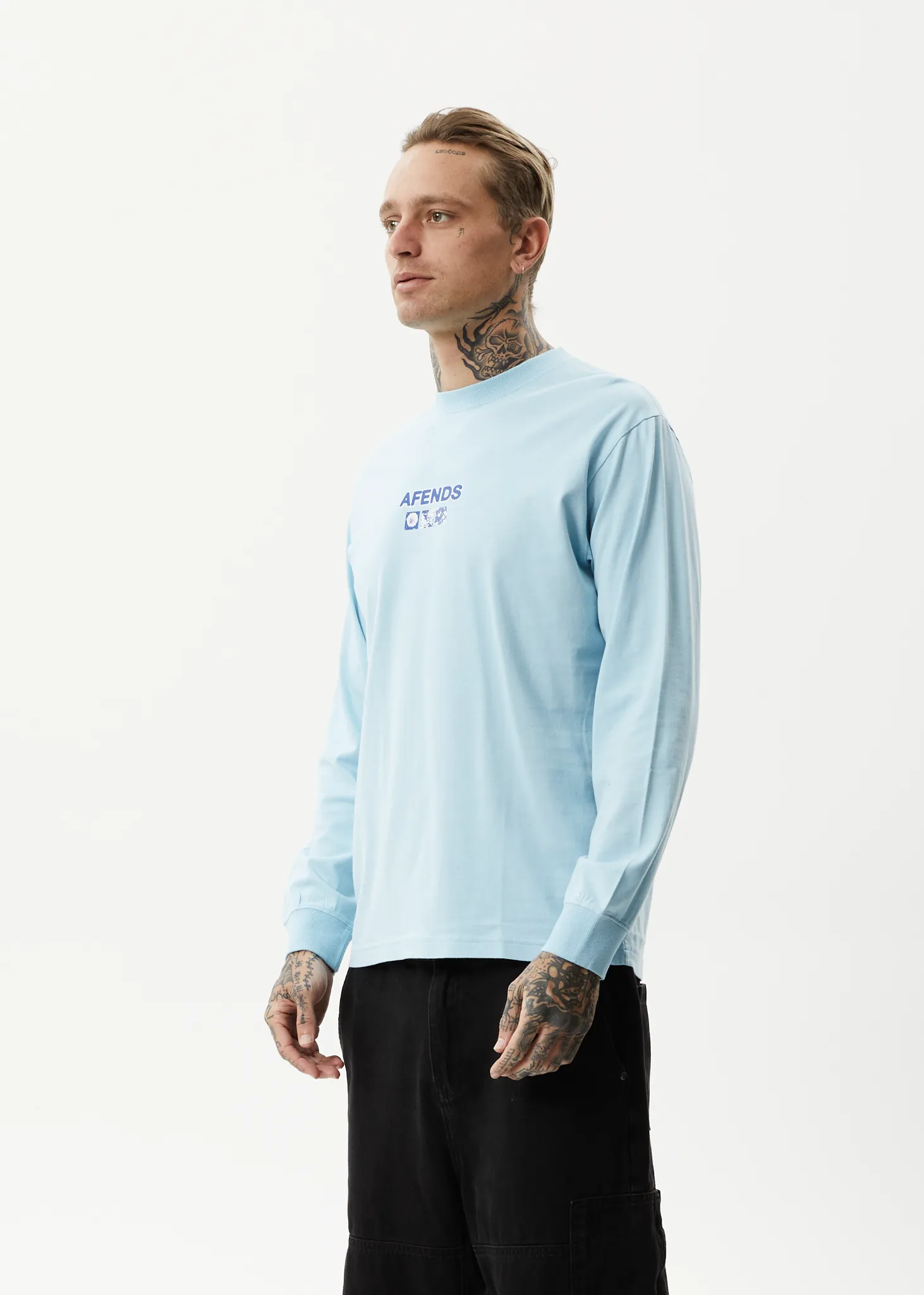 AFENDS Mens Spiral - Long Sleeve Graphic T-Shirt - Sky Blue