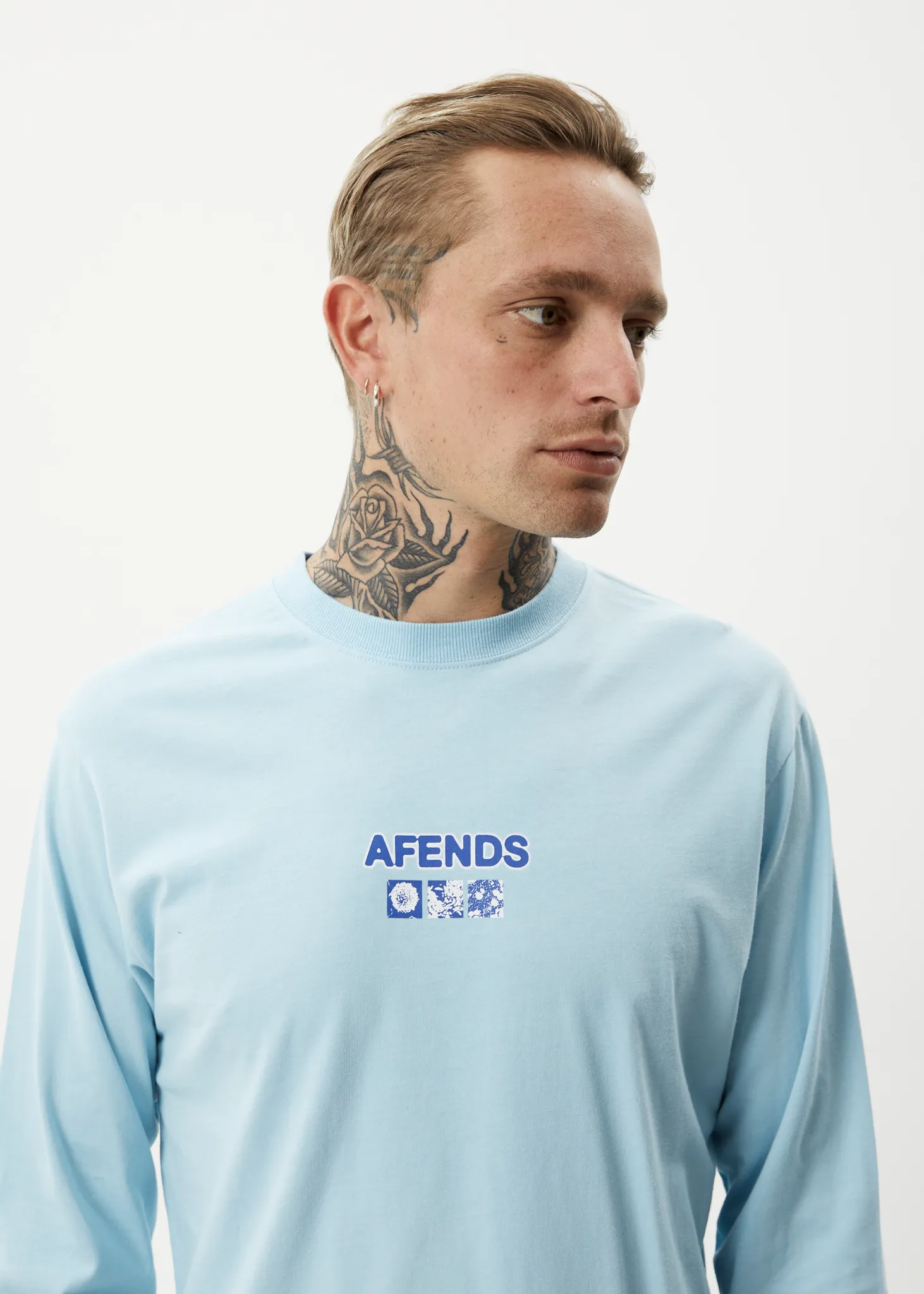 AFENDS Mens Spiral - Long Sleeve Graphic T-Shirt - Sky Blue