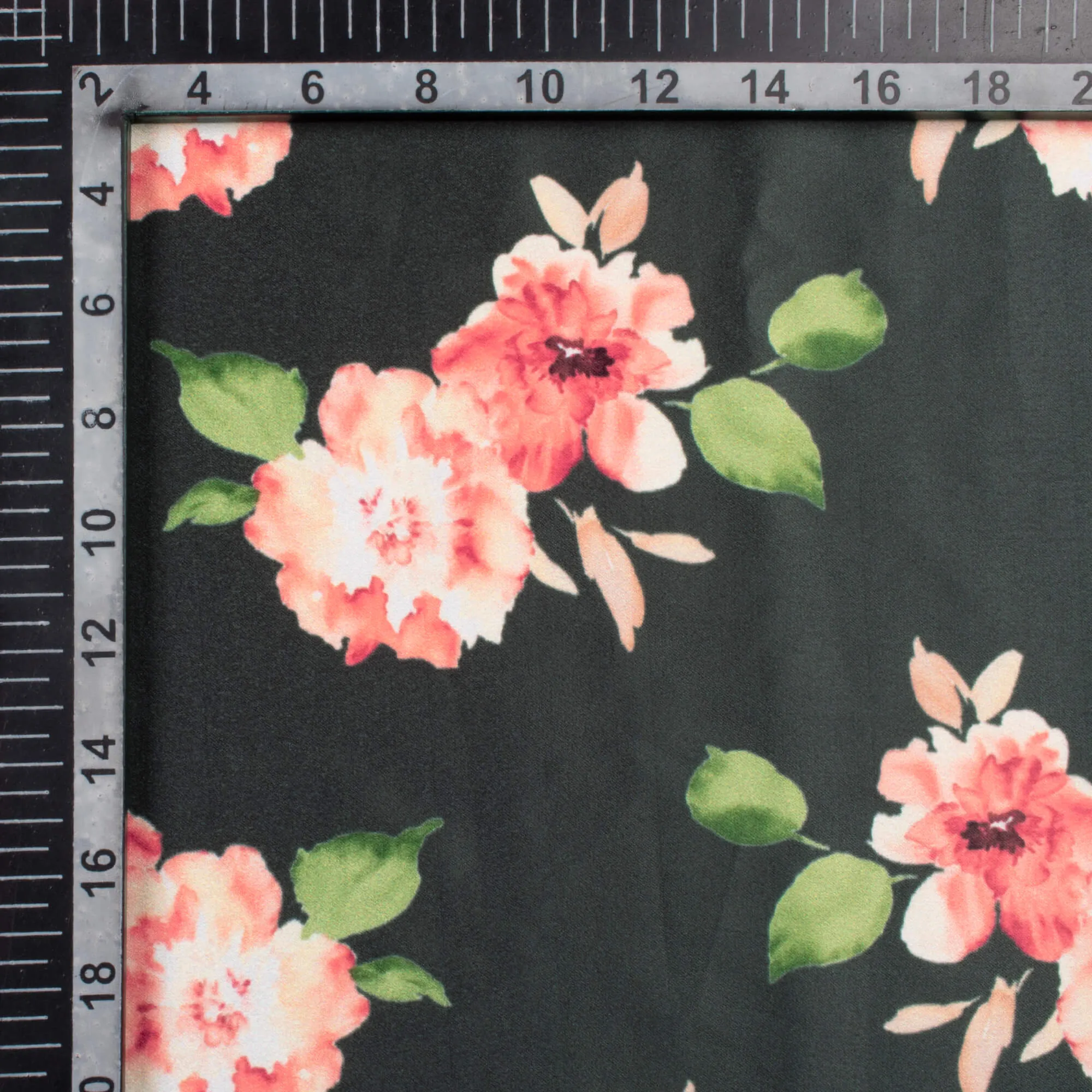 Black And Brick Pink Floral Pattern Digital Print Lush Satin Fabric