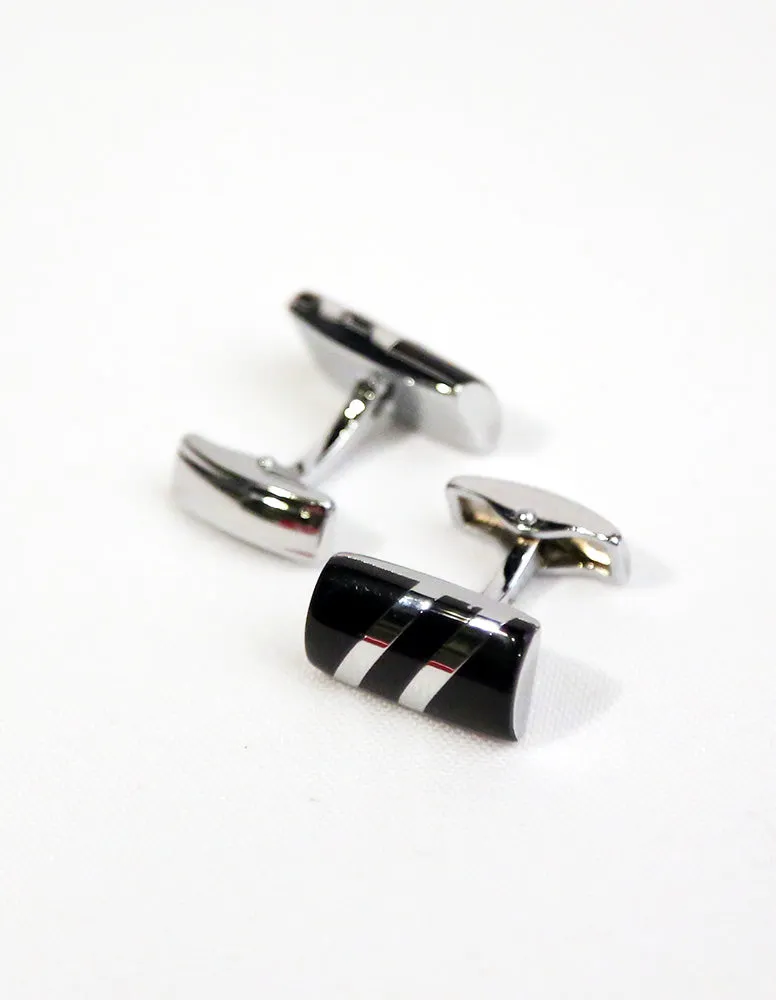 Black Silver Striped Cufflink