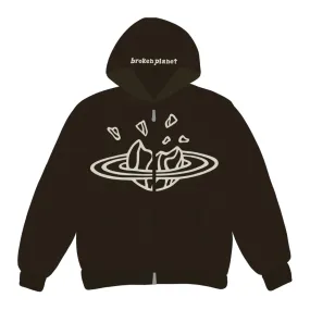 Broken Planet Zip Up Hoodie Dark Brown