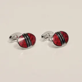 Brushed Herringbone Stainless Steel Cufflinks Silver Red