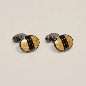 Brushed Herringbone Stainless Steel Cufflinks Silver Yellow