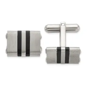 Chisel Stainless Steel Brushed and Polished Black IP-Plated Striped Cuff Links