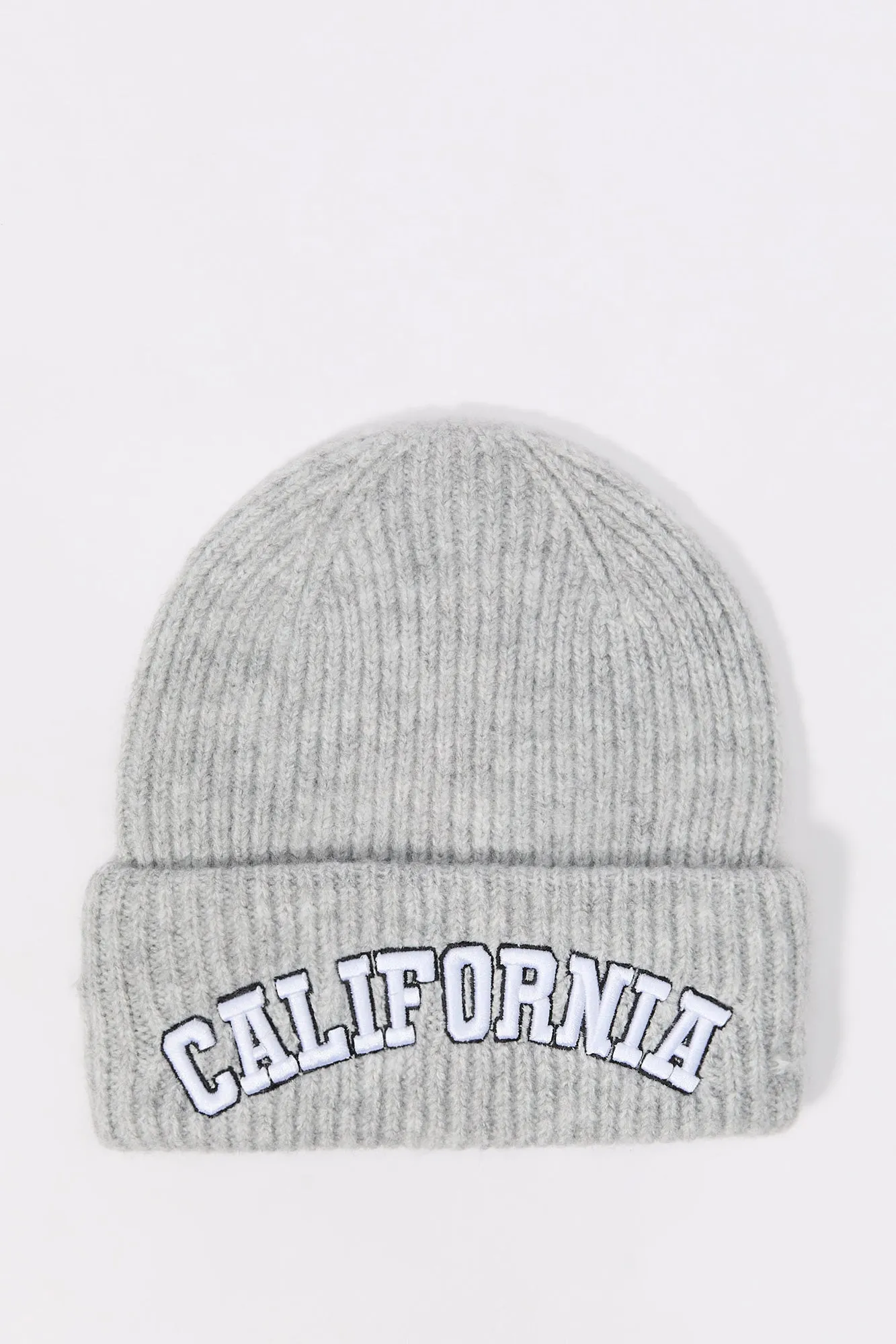 City Embroidered Ribbed Knit Beanie