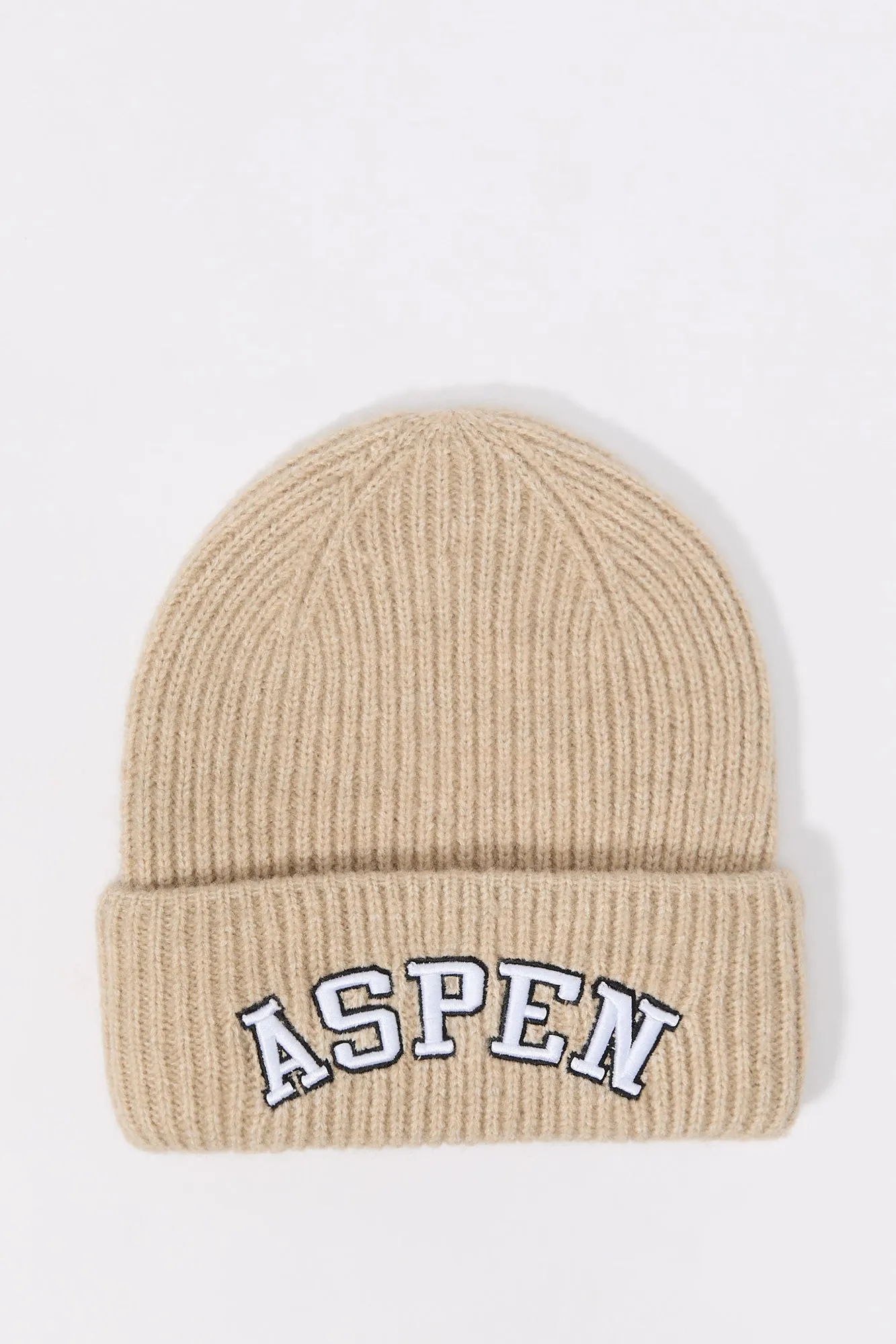 City Embroidered Ribbed Knit Beanie