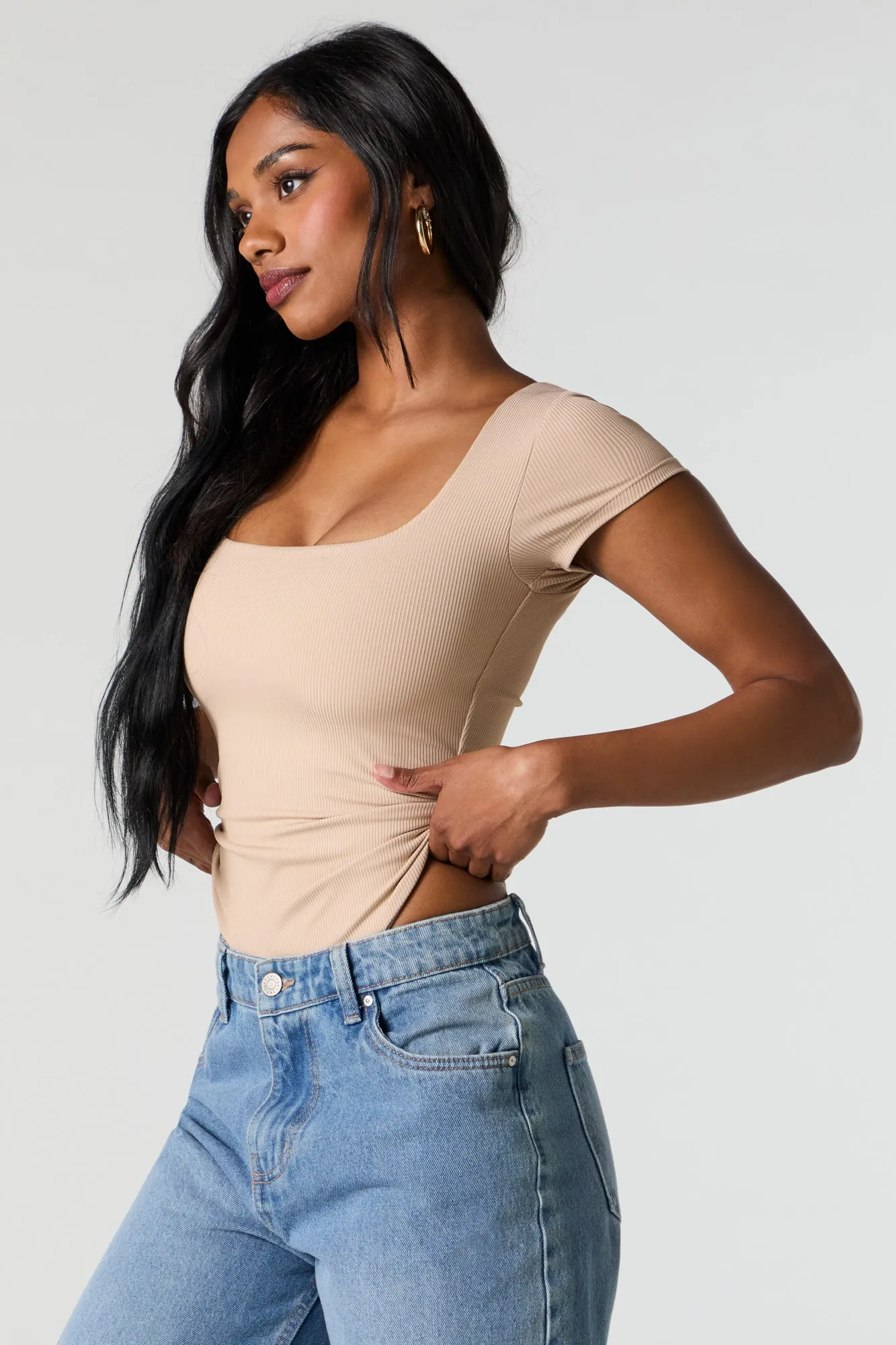 Contour Ribbed Square Neck Short Sleeve Bodysuit