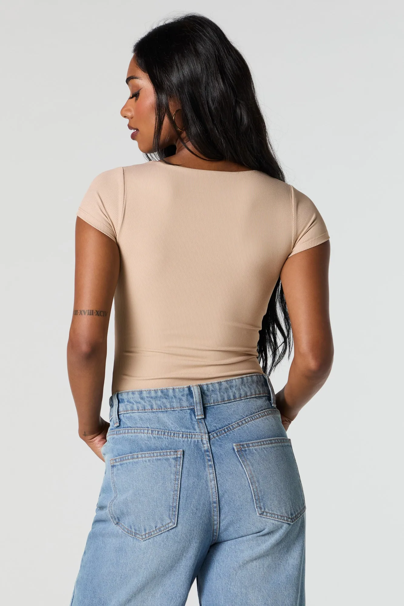 Contour Ribbed Square Neck Short Sleeve Bodysuit