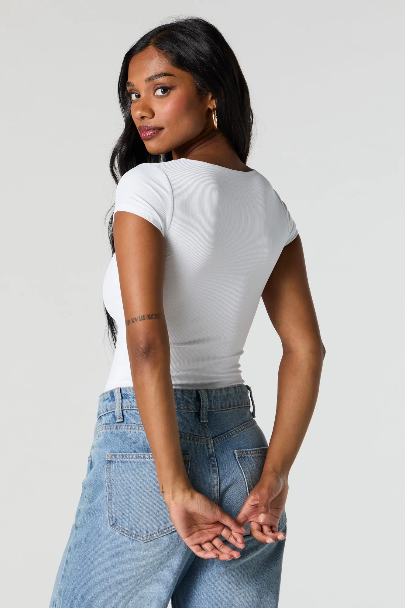 Contour Ribbed Square Neck Short Sleeve Bodysuit