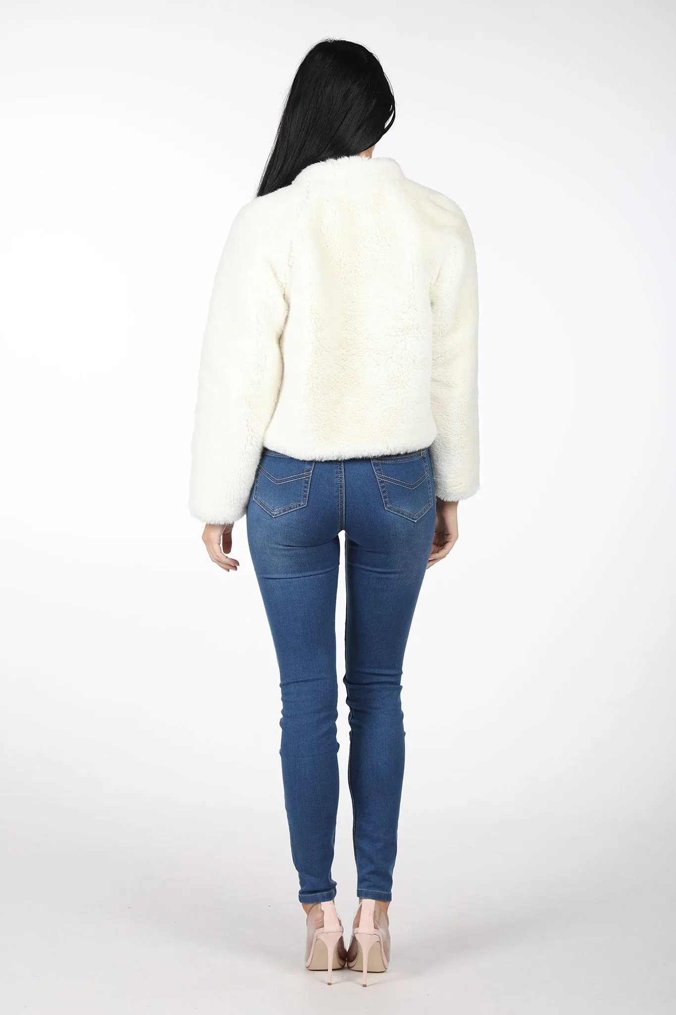 Cropped Faux Fur Coat - White