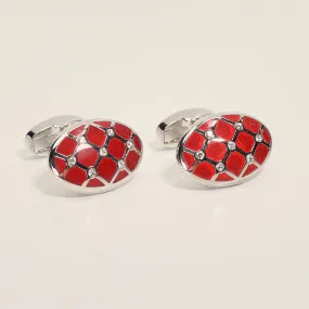 Crystal Encrusted Stainless Steel Cufflinks Red Silver