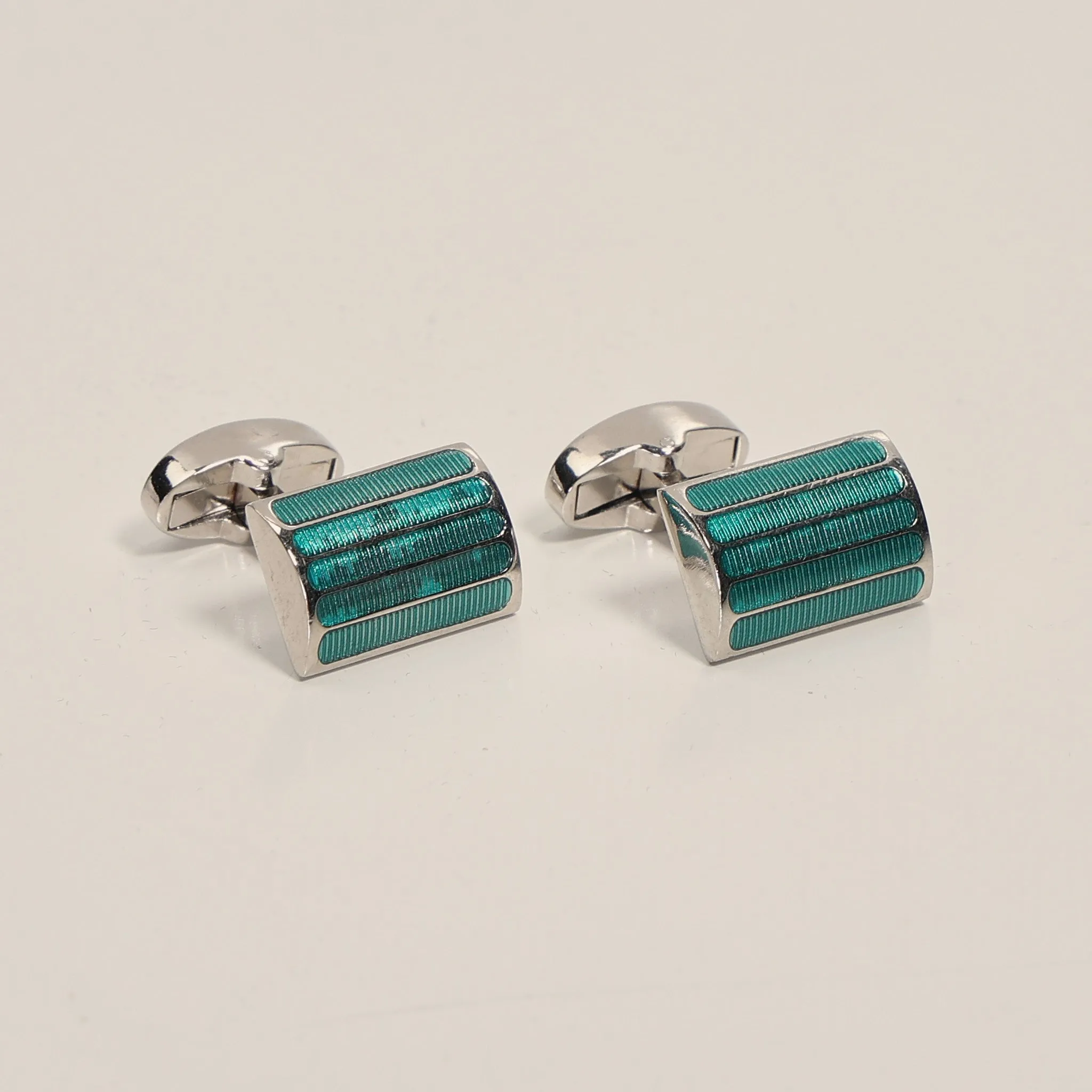 Curved Lines Two Tone  Stainless Steel Cufflinks Green Silver