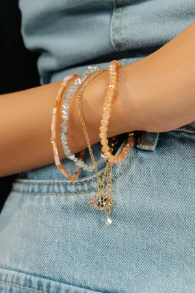 Elastic Multi-Row Crystal Bracelet With Bee Charm