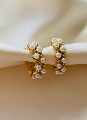 MAYA Modern Pearl and Crystal Hoop Earrings