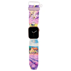 Ready to Ship - Lavender Fields on White Calfskin Watchband (All Sizes, All Watch Types)