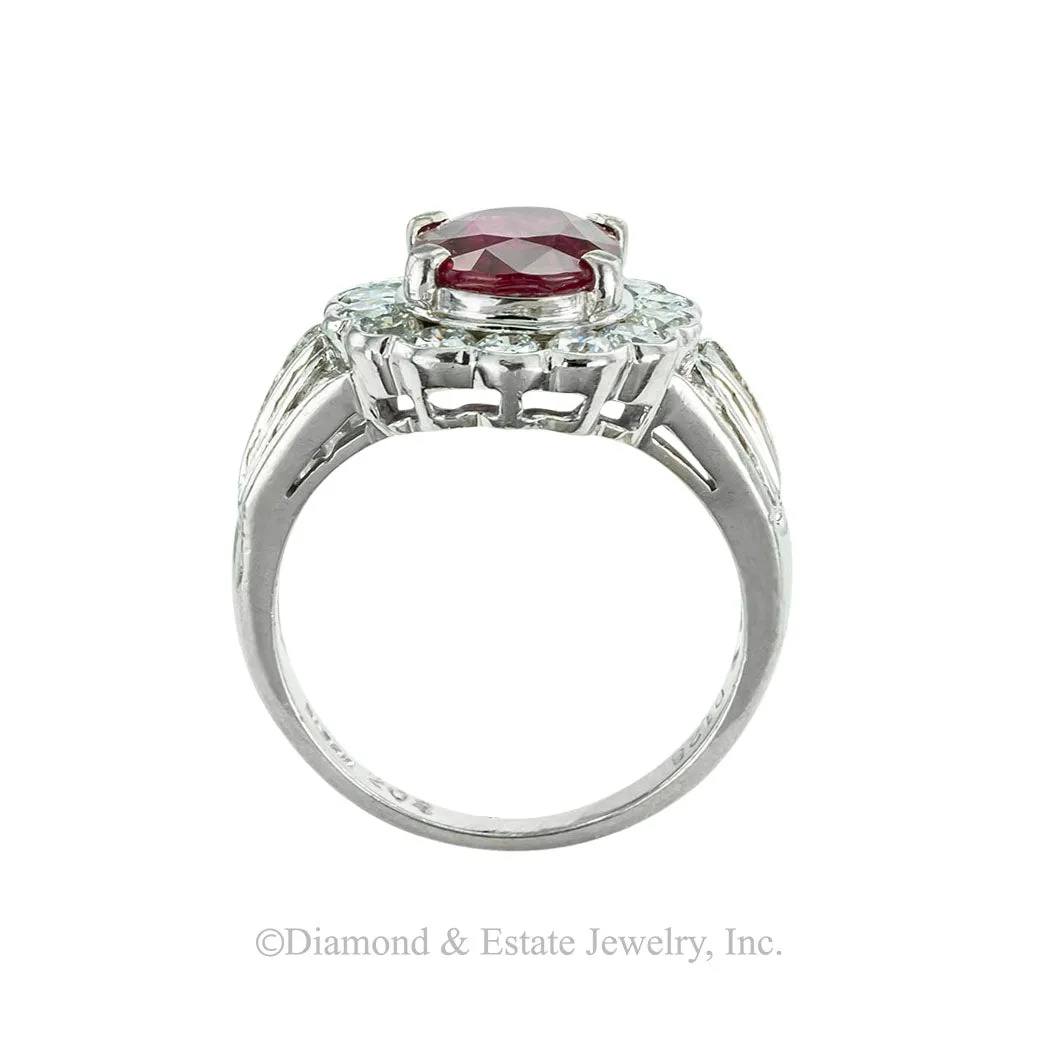 Red 2.04 Carat Ruby Diamond Platinum Ring