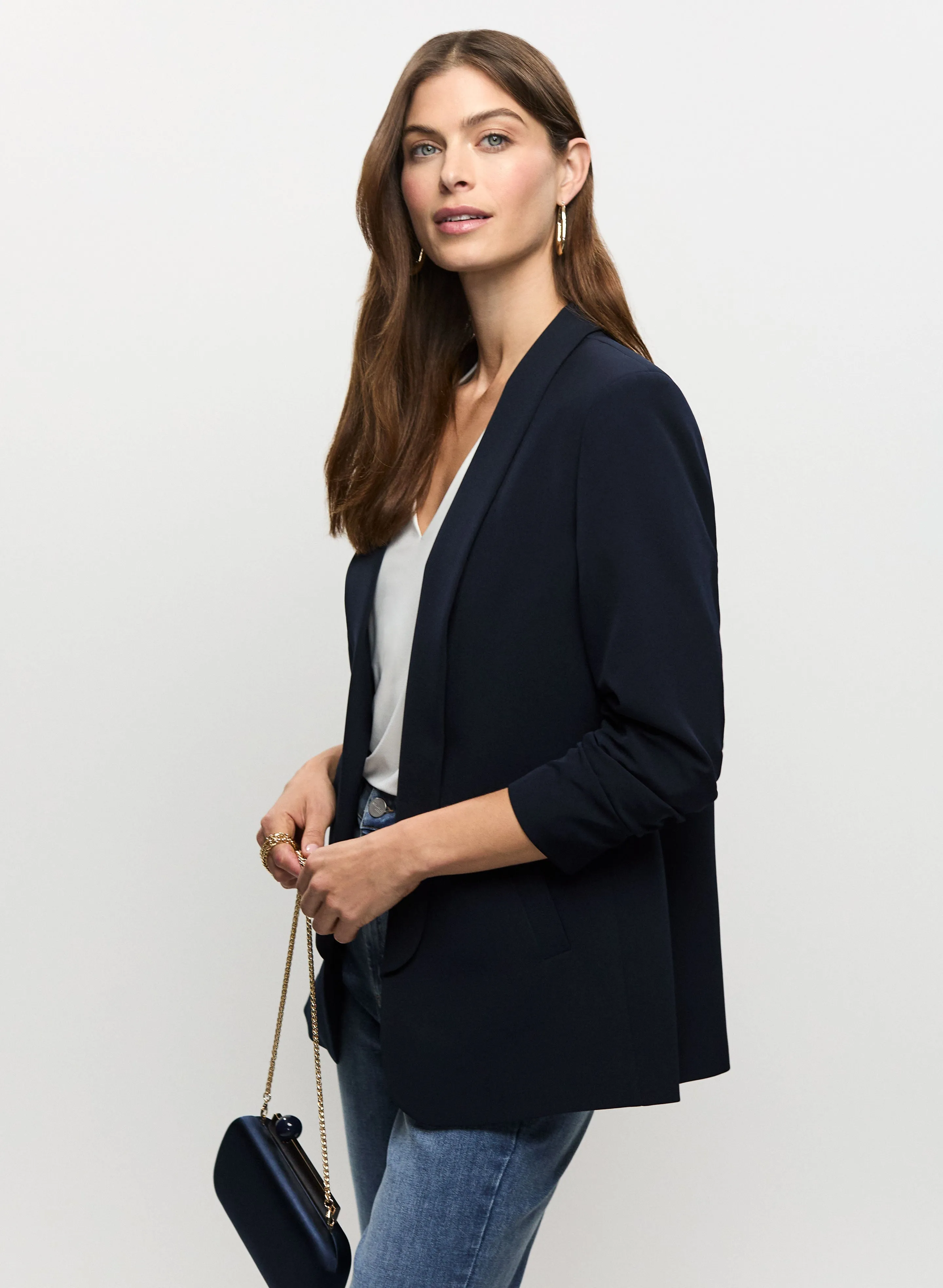 Ruched Sleeve Blazer