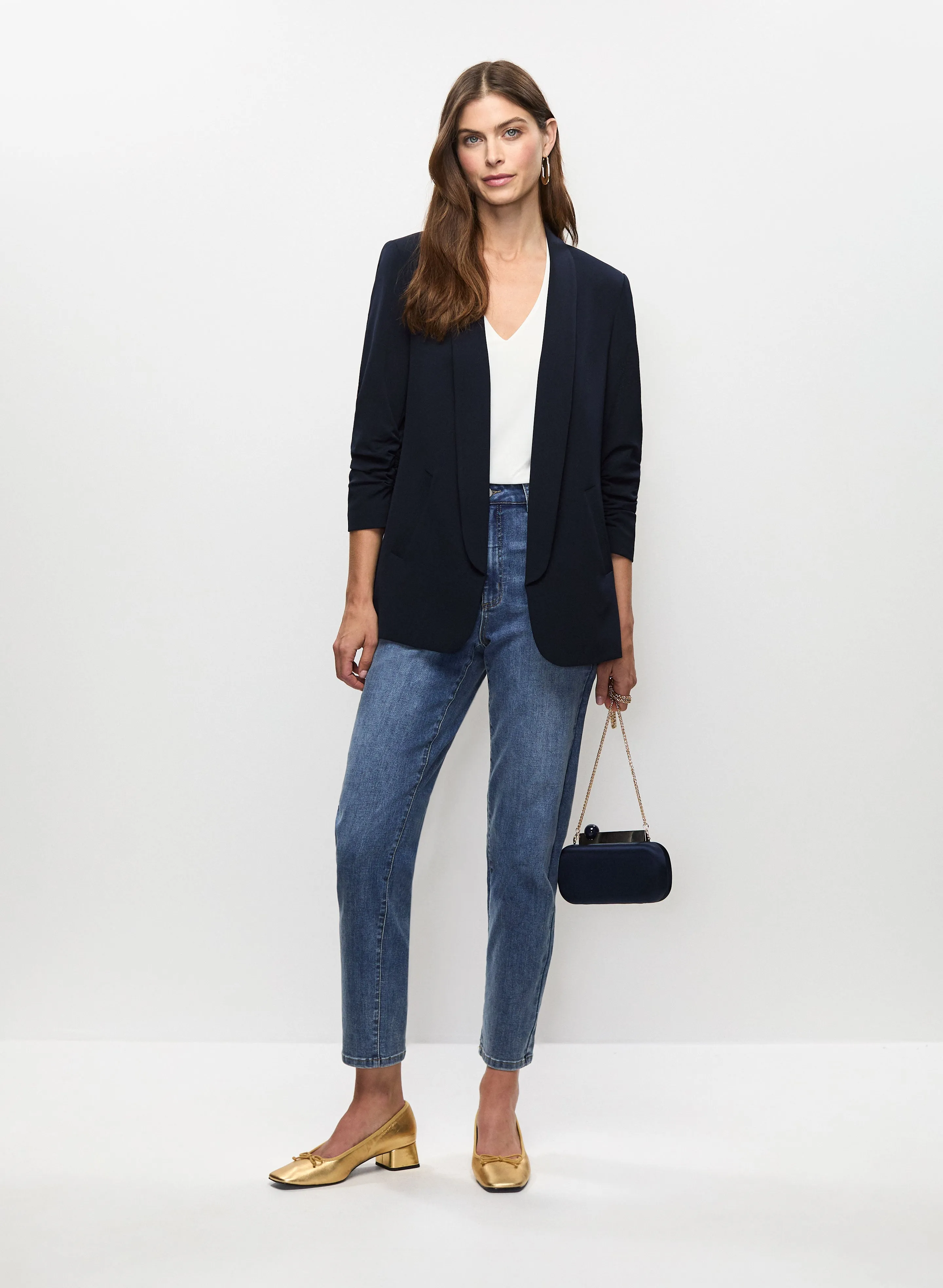 Ruched Sleeve Blazer