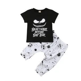 Skull Tops T-shirt Pants Leggings Cotton Outfits Set Baby Party Clothes Hallowen Boys Clothes 3M-4T