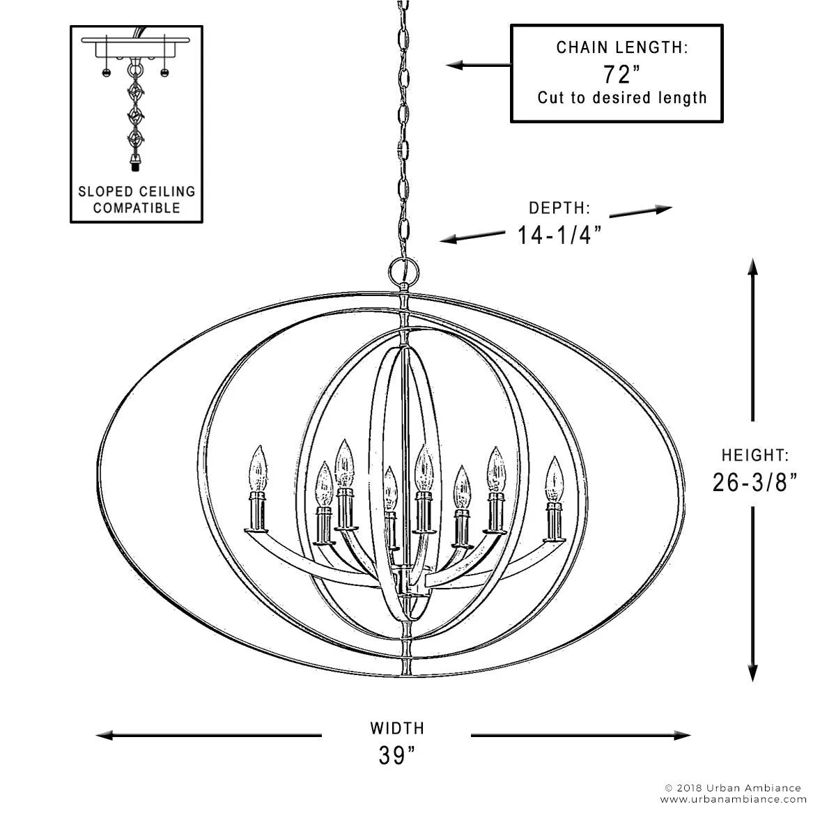 UHP2331 Luxe Industrial Chandelier, 26-3/8"H x 39"W, Brushed Nickel Finish, Arezzo Collection