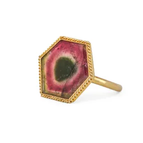 Watermelon Tourmaline Hexagon Ring